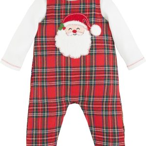 Santa Tartan Baby Longall Set Mud Pie Holiday Outfit-0