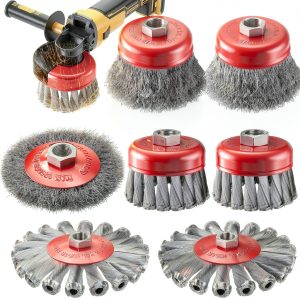 Wire Wheel Brush BURMONG 7 Set for 4-1/2" Grinder - Knotted Crimped-0