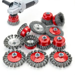POLIWELL 12 Pack Wire Wheel Brush for Angle Grinder, 6pcs 4” Wheel Brushes, 6pcs 3” Cup Brush Set for 4 1/2 Grinders, 5/8 -11 Threaded Arbor, 0.020In Twisted Knotted Carbon Steel for Removal Rust-0