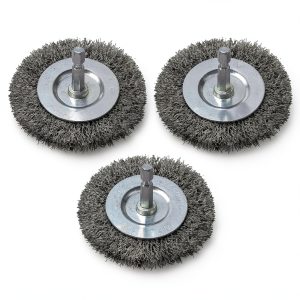 Wire Brush for Drill, 3pcs 4 Inch Wire Wheel Brush Cup Set, 0.012 Inch Coarse Carbon Steel Crimped Wire Wheel Brush with 1/4-Inch Hex Shank for Rust Removal, Clean Paint ,Corrosion-0
